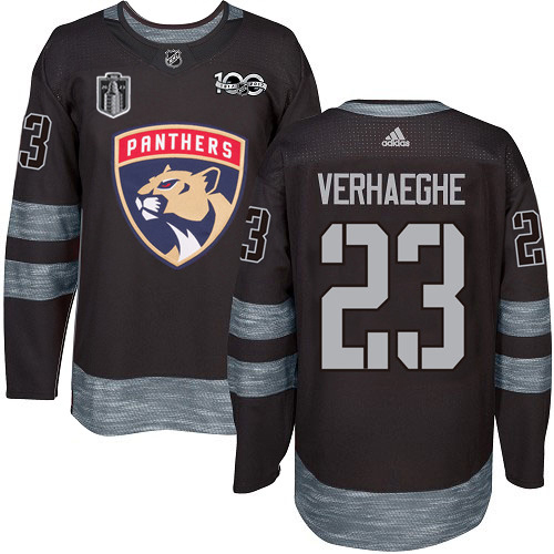Adidas Panthers #23 Carter Verhaeghe Black 2023 Stanley Cup Final Patch 100th Anniversary Stitched Jersey
