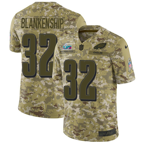 Eagles #32 Reed Blankenship Camo Super Bowl LVII Patch Men's Stitched Limited 2018 Salute To Service Jersey