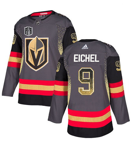 Adidas Golden Knights #9 Jack Eichel Grey 2023 Stanley Cup Final Patch Home Authentic Drift Fashion Stitched Jersey