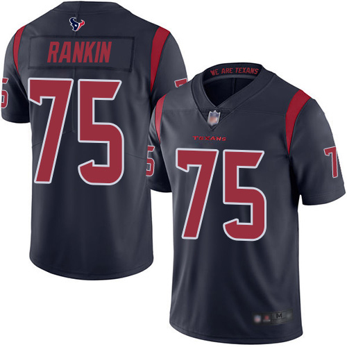 Houston Texans #75 Martinas Rankin Navy Blue Men's Stitched Limited Rush Jersey Men's