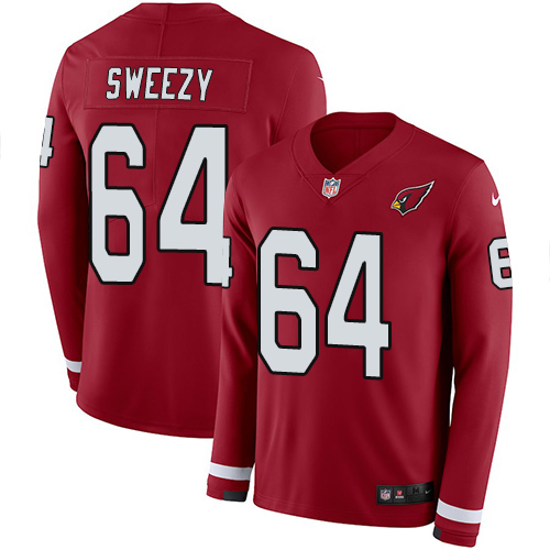 Arizona Cardinals #64 J.R. Sweezy Red Team Color Men's Stitched Limited Therma Long Sleeve Jersey Men's