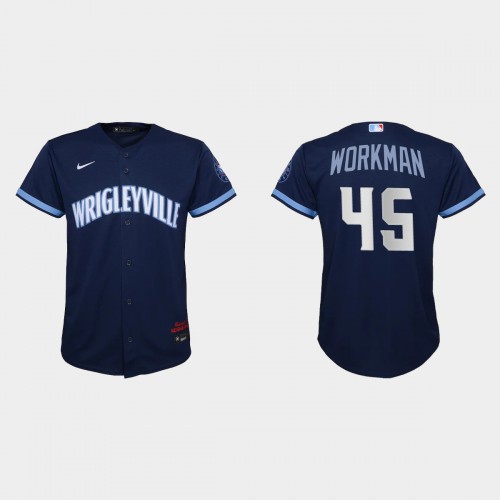 Chicago Chicago Cubs #45 Brandon Workman Youth 2021 City Connect Navy Jersey Youth