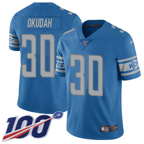 Detroit Lions #30 Jeff Okudah Blue Team Color Youth Stitched 100th Season Vapor Untouchable Limited Jersey Youth