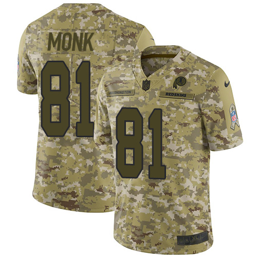 Washington Commanders #81 Art Monk Camo Men's Stitched Limited 2018 Salute To Service Jersey Men's