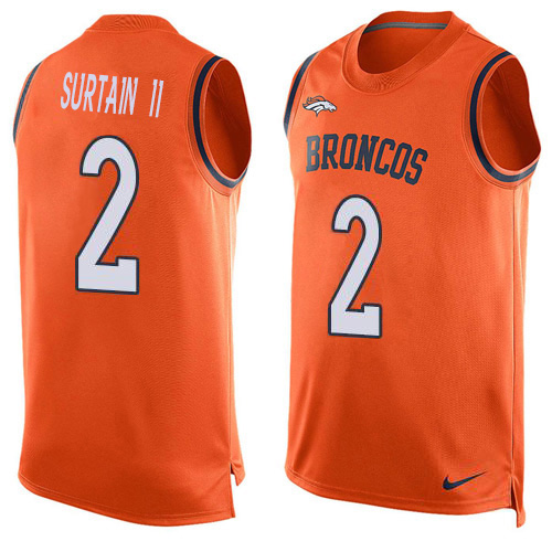 Broncos #2 Patrick Surtain II Orange Team Color Men's Stitched Limited Tank Top Jersey