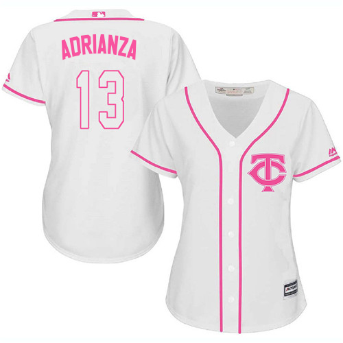 Minnesota Twins #13 Ehire Adrianza White/Pink Fashion Women's Stitched Jersey Womens