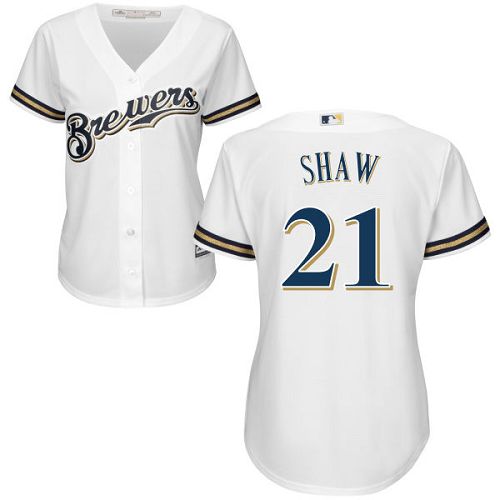 Milwaukee Brewers #21 Travis Shaw White Home Women's Stitched Jersey Womens