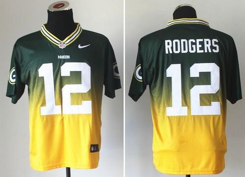 Packers #12 Aaron Rodgers Green/Gold Men's Stitched Elite Fadeaway Fashion Jersey