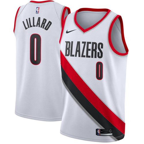 Portland Trail Blazers #0 Damian Lillard White Swingman Association Edition Jersey Mens