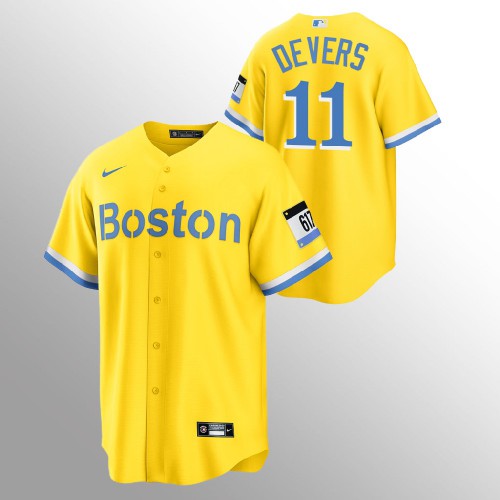 Boston Boston Red Sox #11 Rafael Devers Men's 2021 City Connect Gold Fans Version Jersey Men's