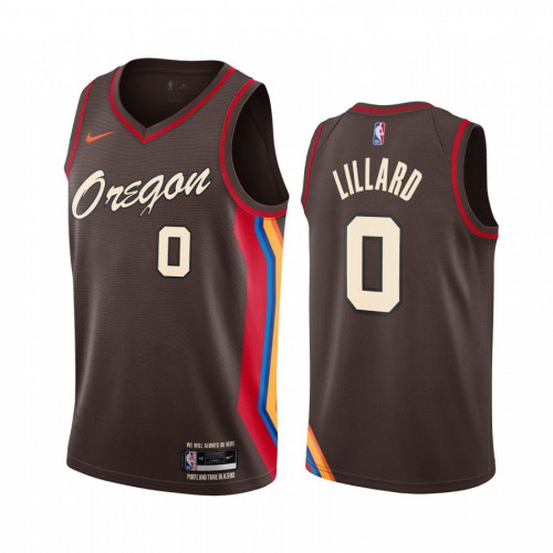 Portland Trail Blazers #0 Damian Lillard Chocolate Womens Swingman 2020-21 City Edition Jersey Womens