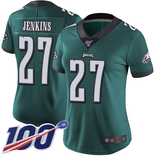 Philadelphia Eagles #27 Malcolm Jenkins Midnight Green Team Color Women's Stitched 100th Season Vapor Limited Jersey Womens