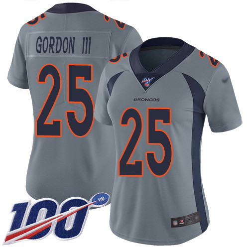 Denver Broncos #25 Melvin Gordon III Gray Women's Stitched Limited Inverted Legend 100th Season Jersey Womens