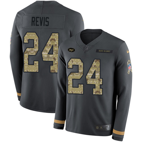 Jets #24 Darrelle Revis Salute To Service Youth Stitched Limited Therma Long Sleeve Jersey