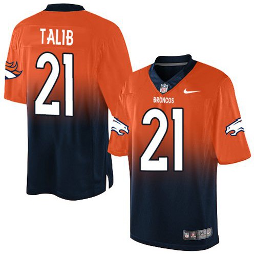 Denver Broncos #21 Aqib Talib Orange/Navy Blue Men's Stitched Elite Fadeaway Fashion Jersey Men's