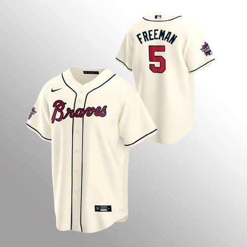 Atlanta Atlanta Braves #5 Freddie Freeman Men's 150th Anniversary 2021 World Series Game Jersey - Cream Men's