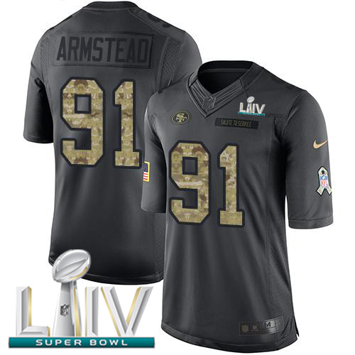 San Francisco 49ers #91 Arik Armstead Black Super Bowl LIV 2020 Men's Stitched Limited 2016 Salute to Service Jersey Men's