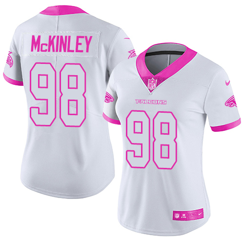 Atlanta Falcons #98 Takkarist McKinley White/Pink Women's Stitched Limited Rush Fashion Jersey Womens