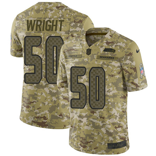 Seattle Seahawks #50 K.J. Wright Camo Youth Stitched Limited 2018 Salute to Service Jersey Youth