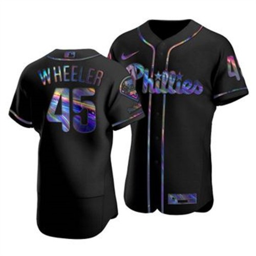 Philadelphia Philadelphia Phillies #45 Zack Wheeler Men's Iridescent Holographic Collection Jersey - Black Men's