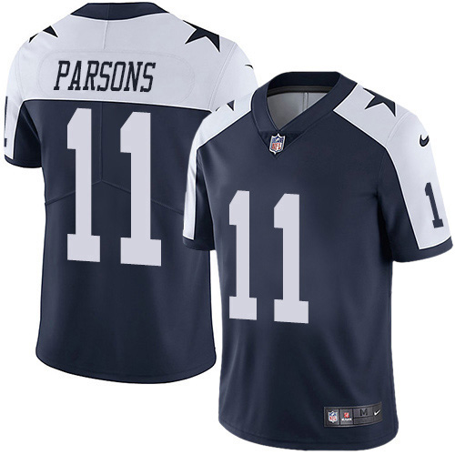 Cowboys #11 Micah Parsons Nave Blue Thanksgiving Men's Stitched Vapor Untouchable Limited Throwback Jersey