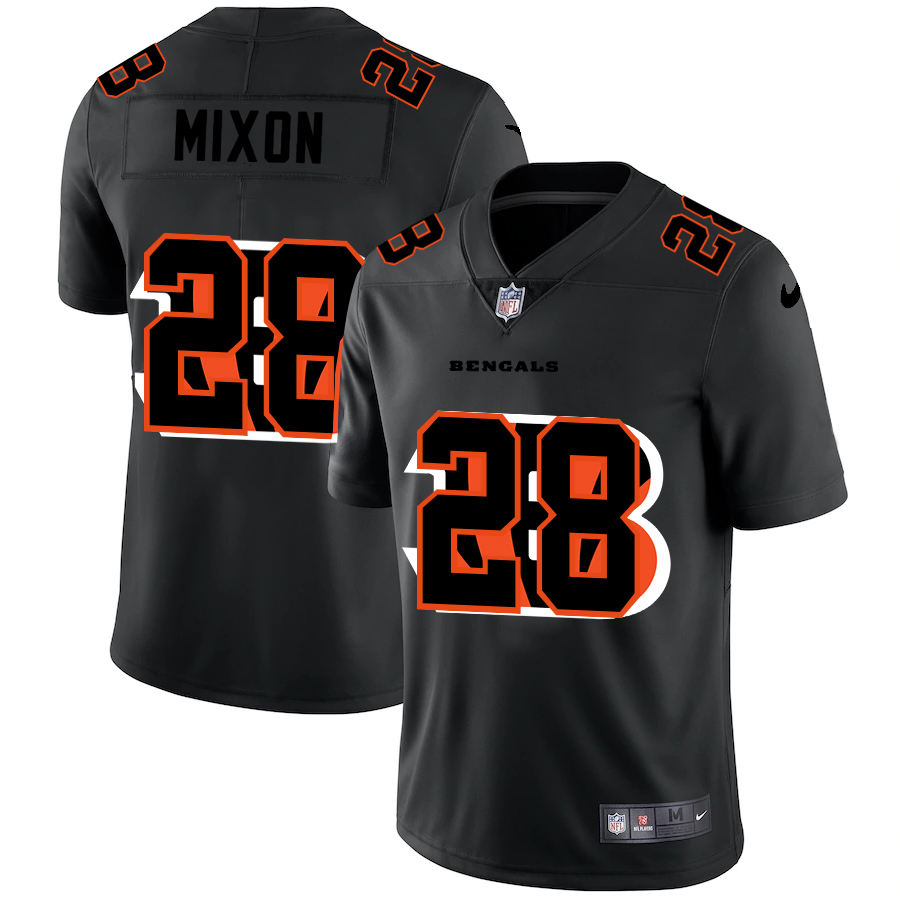 Cincinnati Bengals #28 Joe Mixon Men's Team Logo Dual Overlap Limited Jersey Black