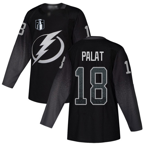 Adidas Tampa Bay Lightning #18 Ondrej Palat Black 2022 Stanley Cup Final Patch Alternate Authentic Stitched Jersey Men's