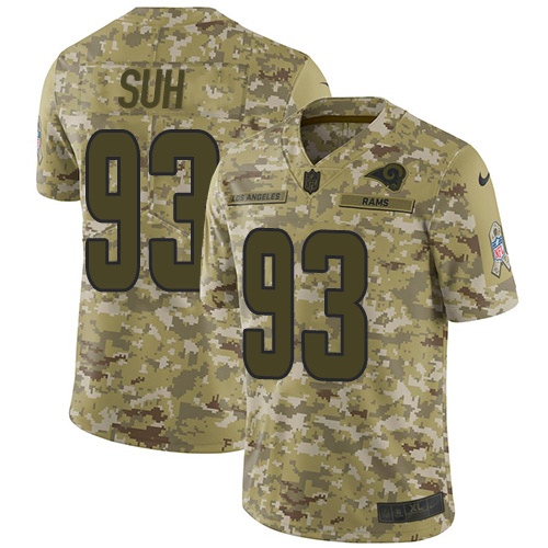 Los Angeles Rams #93 Ndamukong Suh Camo Youth Stitched Limited 2018 Salute to Service Jersey Youth