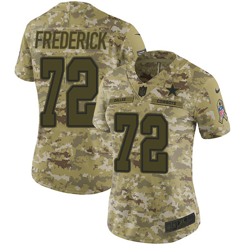 Dallas Cowboys #72 Travis Frederick Camo Women's Stitched Limited 2018 Salute to Service Jersey Womens