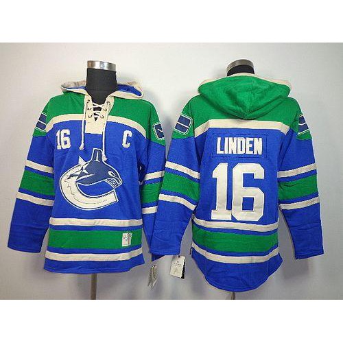 Vancouver Canucks #16 Trevor Linden Blue Sawyer Hooded Sweatshirt Stitched Jersey Men's