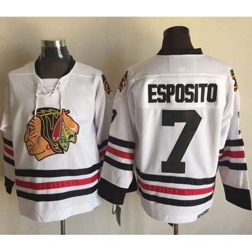 Chicago Blackhawks #7 Tony Esposito White CCM Throwback Stitched Jersey Men's