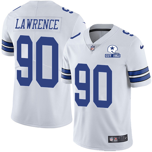 Cowboys #90 DeMarcus Lawrence White Men's Stitched With Established In 1960 Patch Vapor Untouchable Limited Jersey