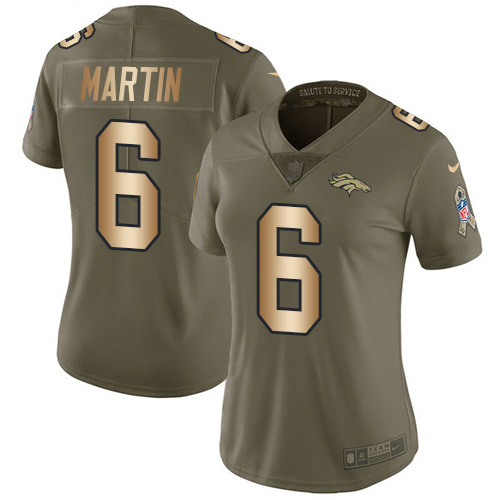 Denver Broncos #6 Sam Martin Olive/Gold Women's Stitched Limited 2017 Salute To Service Jersey Womens