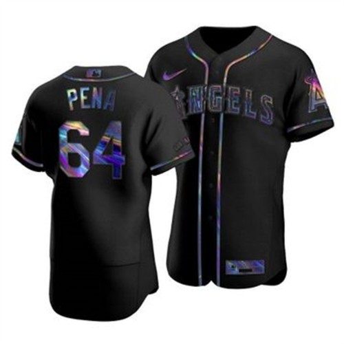 Los Angeles Los Angeles Angels #64 Felix Pena Men's Iridescent Holographic Collection Jersey - Black Men's