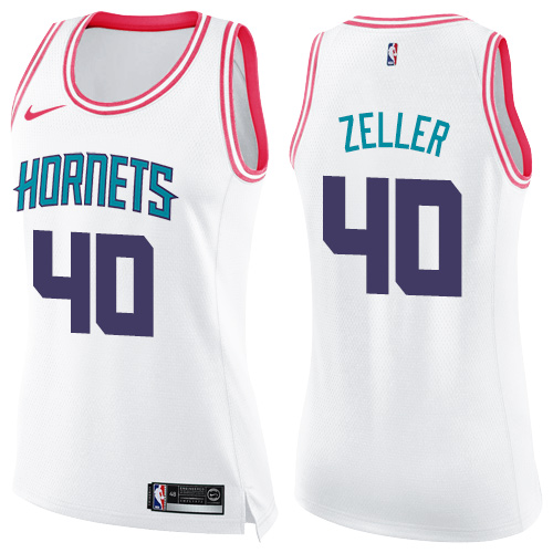 Charlotte Hornets #40 Cody Zeller White/Pink Womens Swingman Fashion Jersey Womens