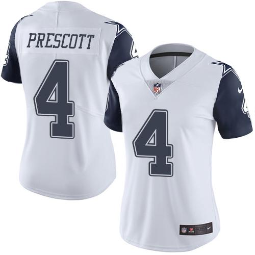 Cowboys #4 Dak Prescott White Women's Stitched Limited Rush Jersey
