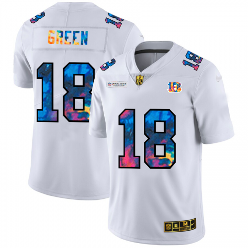 Cincinnati Cincinnati Bengals #18 A.J. Green Men's White Multi-Color 2020 Crucial Catch Limited Jersey Men's