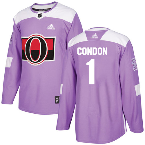 Adidas Ottawa Senators #1 Mike Condon Purple Authentic Fights Cancer Stitched Youth Jersey Youth