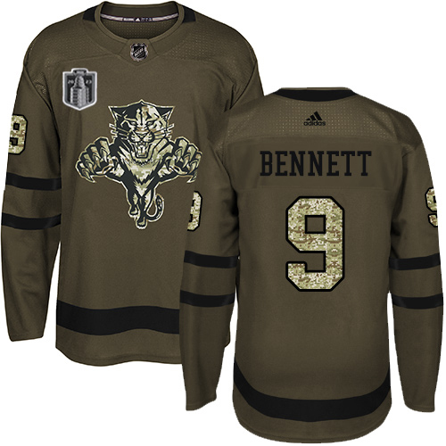 Adidas Panthers #9 Sam Bennett Green 2023 Stanley Cup Final Patch Salute To Service Stitched Youth Jersey