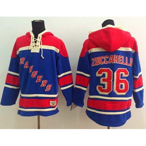 New York Rangers #36 Mats Zuccarello Blue Sawyer Hooded Sweatshirt Stitched Jersey Men's
