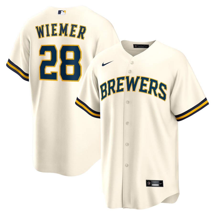 Men's Youth Women Milwaukee Brewers #28 Joey Wiemer Home Replica Player Jersey - Cream