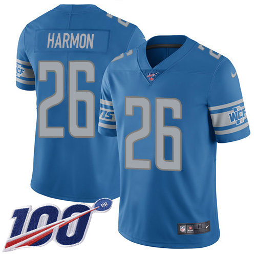 Detroit Lions #26 Duron Harmon Blue Team Color Men's Stitched 100th Season Vapor Untouchable Limited Jersey Men's