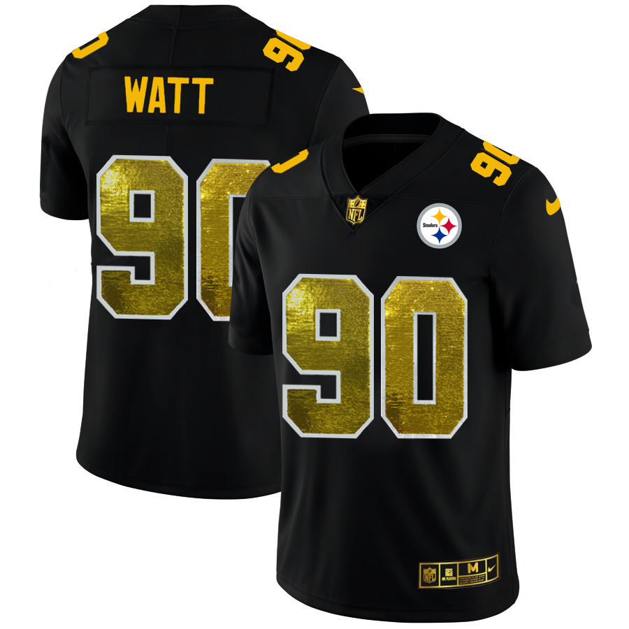 Pittsburgh Steelers #90 T.J. Watt Men's Black Golden Sequin Vapor Limited Jersey