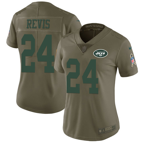 Jets #24 Darrelle Revis Olive Women's Stitched Limited 2017 Salute To Service Jersey