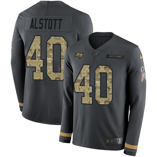 Buccaneers #40 Mike Alstott Anthracite Salute To Service Youth Stitched Limited Therma Long Sleeve Jersey