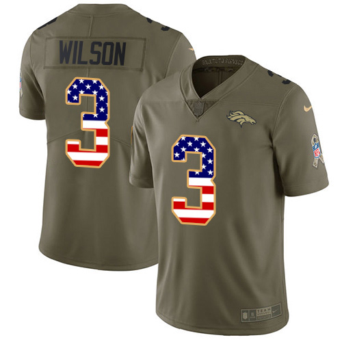 Broncos #3 Russell Wilson Olive/USA Flag Men's Stitched Limited 2017 Salute To Service Jersey