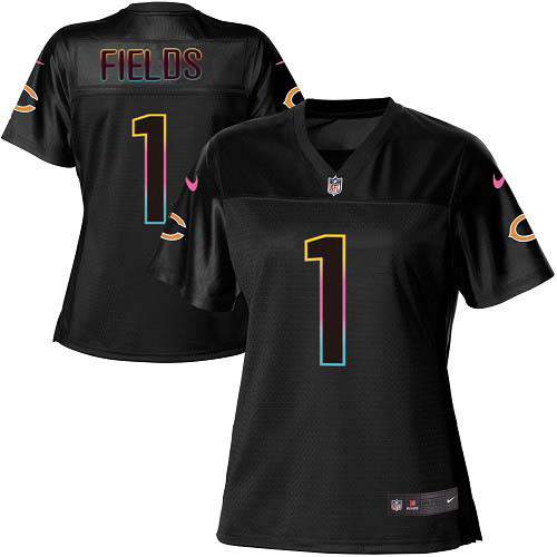 Bears #1 Justin Fields Black Women's Fashion Game Jersey