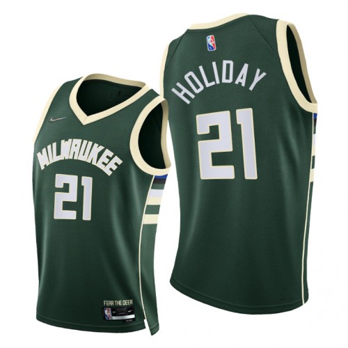 Milwaukee Bucks #21 Jrue Holiday Youth 2021-22 75th Diamond Anniversary Jersey Green Youth