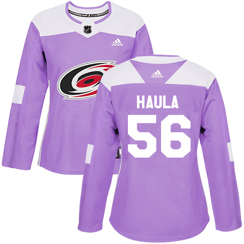 Adidas Carolina Hurricanes #56 Erik Haula Purple Authentic Fights Cancer Women's Stitched Jersey Womens