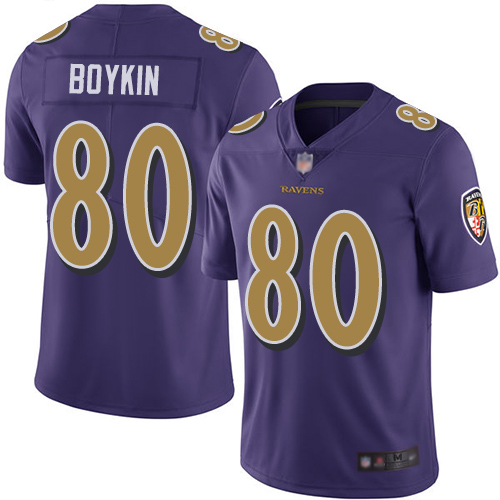 Baltimore Ravens #80 Miles Boykin Purple Youth Stitched Limited Rush Jersey Youth